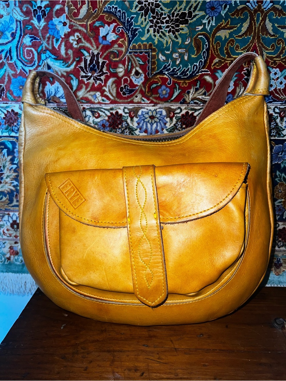 Vintage Frye Leather Hobo Shoulder Bag Saddle Brown USA Boho Distressed Patina
